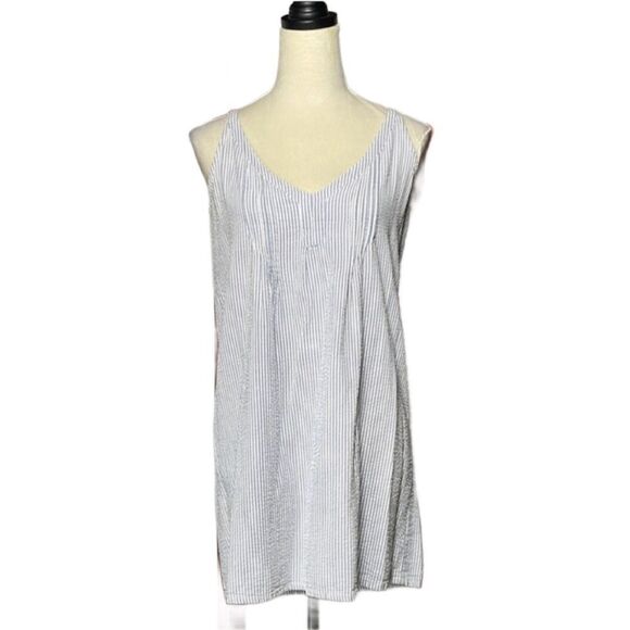 Blue and White Striped Nautical Vibe Sleeveless V-Neck Dress (Size: XS) - Picture 1 of 10